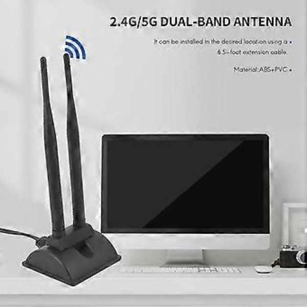 2,4g/5g Dual-band Antenne med 2 meter Forlængerkabel 6db Magnetisk Base Trådløst Netværkskort Wifi S