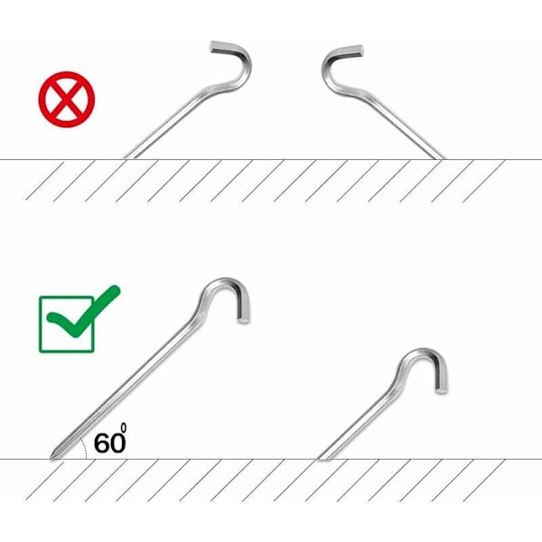 20 stk. teltpløkker, jordpløkker, krog til campingtelt, havearbejde, galvaniseret stål, sardintelt, sølv