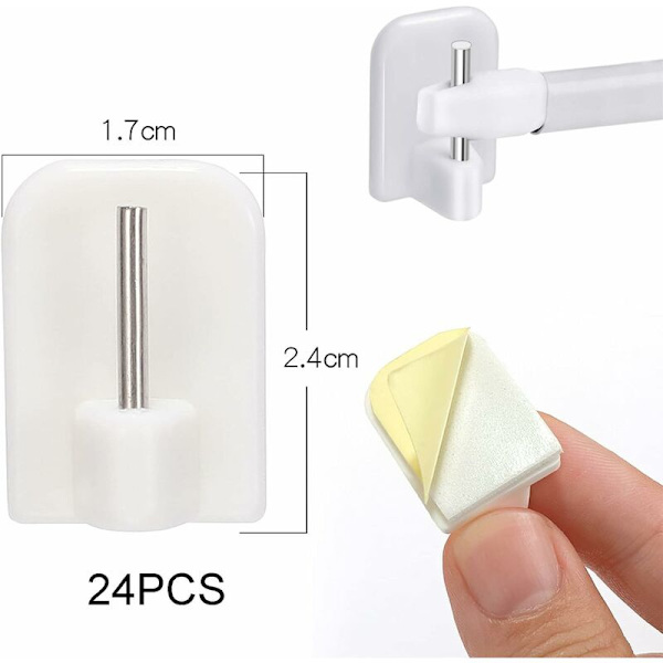 24-pack självhäftande krokar, gardinkrokar för gardinstänger, ingen borrning, för fönster badrum kök, 2,4 x 1,7 cm-DENUOTOP