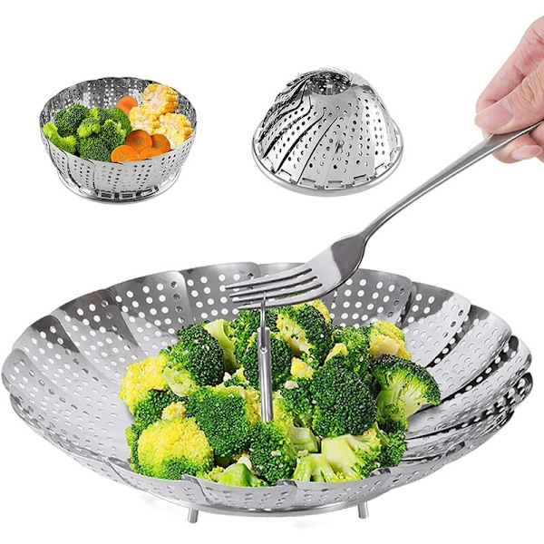 Stainless Steel Food Vegetable Steamer Basket, Premium Expandable Steamer Basket Fits Different Pot Sizes.