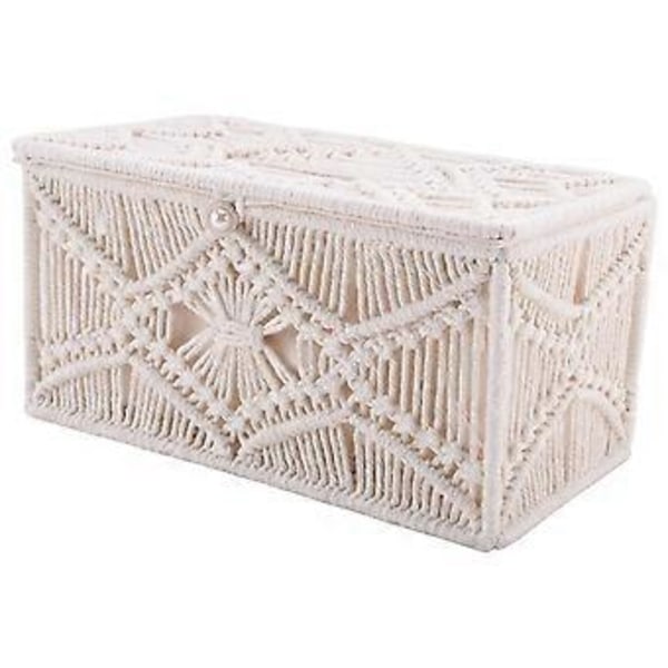 Tissue Box Cover Boho Dekor Rektangulär Pappersnäsdukshållare med Pärlspänne Makramé Servettvävnader Organizer Heminredning