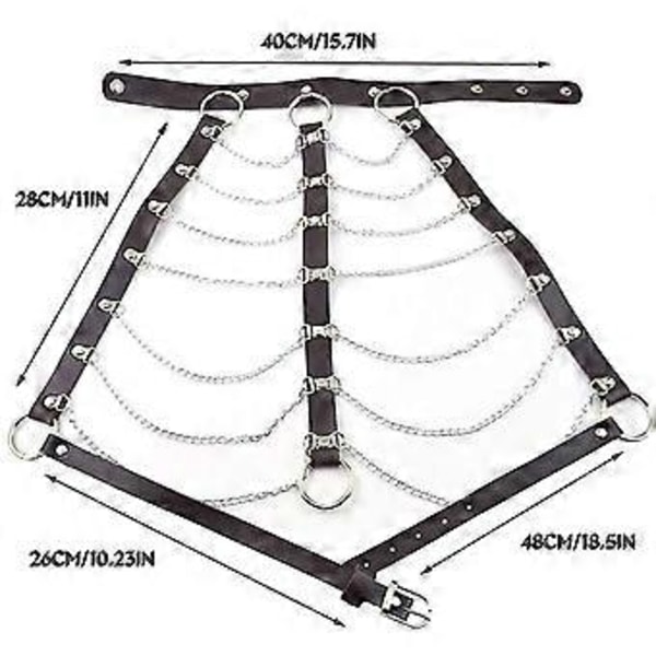 Punk Lagerad Kroppskedja Svart Läder BH Bur Harness Choker BH Kedjor Gotisk
