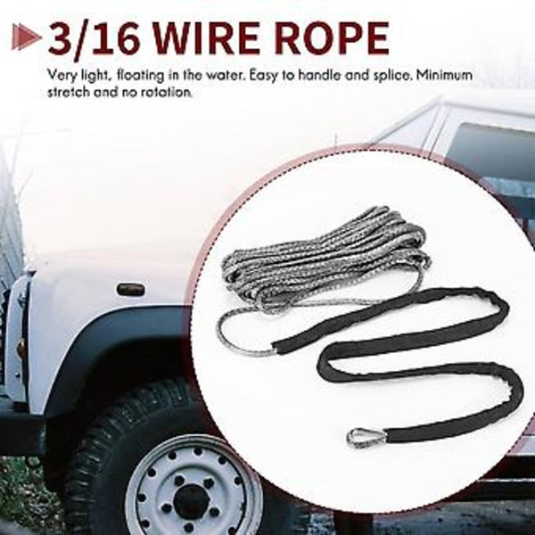 3/16 tommer X 50 tommer 3500 kg Syntetisk spilwire kabel reb med beskyttelsesærme til ATV UTV (grå