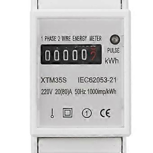 220V Digital 1-faset 2-leder 2P Din Skinne Elektrisk Måler Elektronisk KWh Måler (20(80)A)