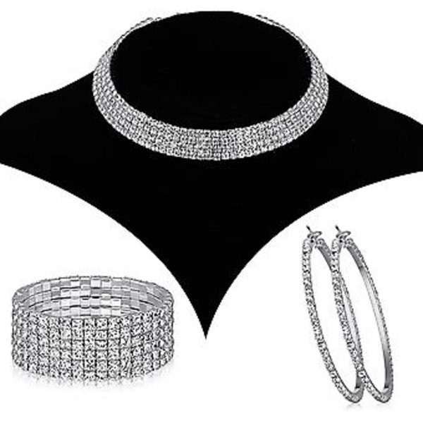 Brude Krystal Rhinestone Smykkesæt Halskæde Armbånd Hoop Øreringe Til Bryllupsfest (d-4)