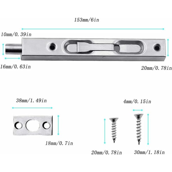 4 st dolda dörrlås i rostfritt stål, 6 tum, för franska dörrar, kompositdörrar, trädörrar