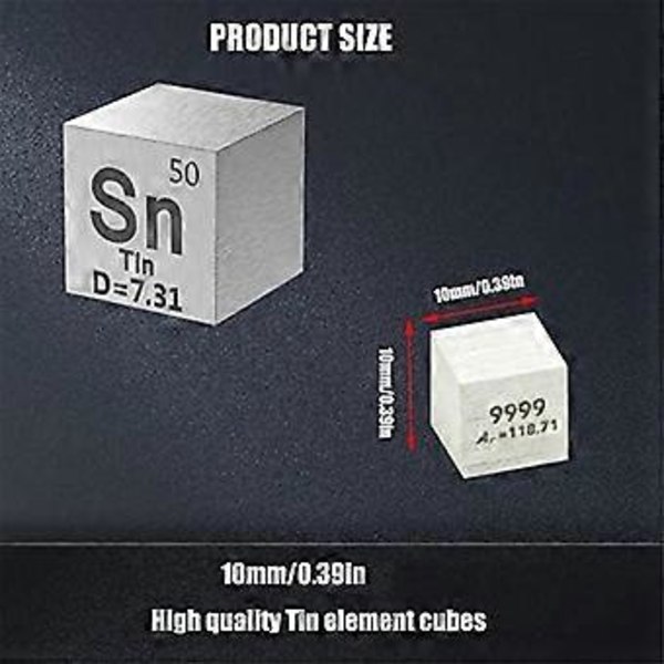 Tinn Elementer Sn Tetthetskube - Elements Collection Periodisk System - Lab Eksperiment Materiale DIY Display, 10mm / 0.39Tommer