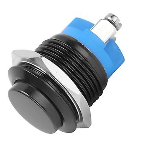 Metall Tryckknappsbrytare Vattentät Rostfritt Stål Självåterställande Normalt Öppen 16mm 220V (Svart)