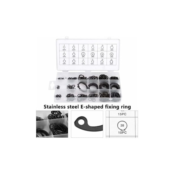 300 stk. E-clips Circlips, udvendige fastholdelsesringe, C-clips, splittede loopskiver, 2mm-32mm