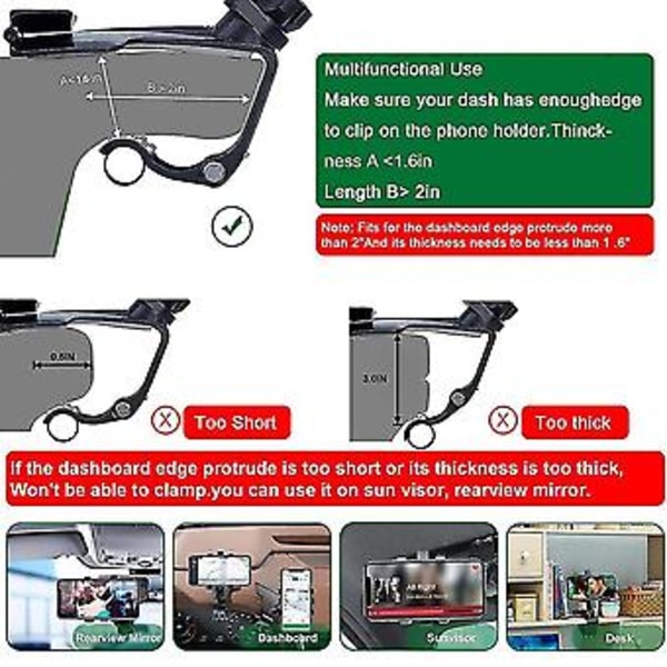 Dashboard Biltelefonholder 360 Graders Rotation Mobiltelefonstativer