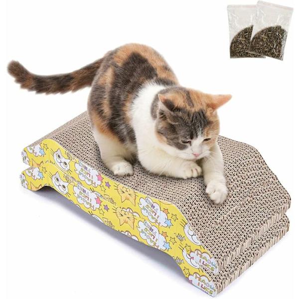 Kattenskrapepapp (2 stykker) Klørestolpe for bølgepapp Katter Kløbrett med kattemynte
