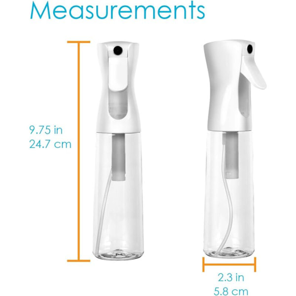 Kontinuerlig spray vattenflaska, hårspray, vit, 12oz, 3-pack, 355ml, ultrafint, lösningsmedels- och BPA-fri klar plast, trycksatt spray, wit