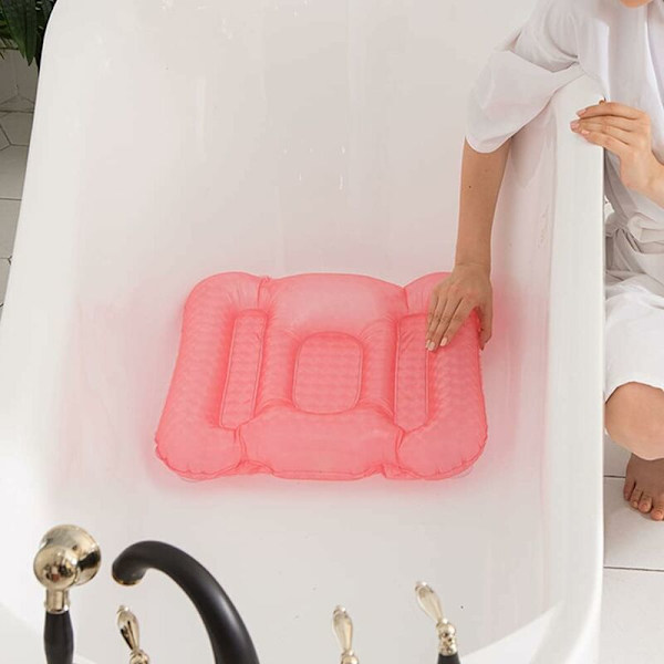 Oppblåsbar badematte, sklisikker oppblåsbar dusjmatte sammenleggbar badematte trykkavlastende badepute for SPA badekar (rosa)