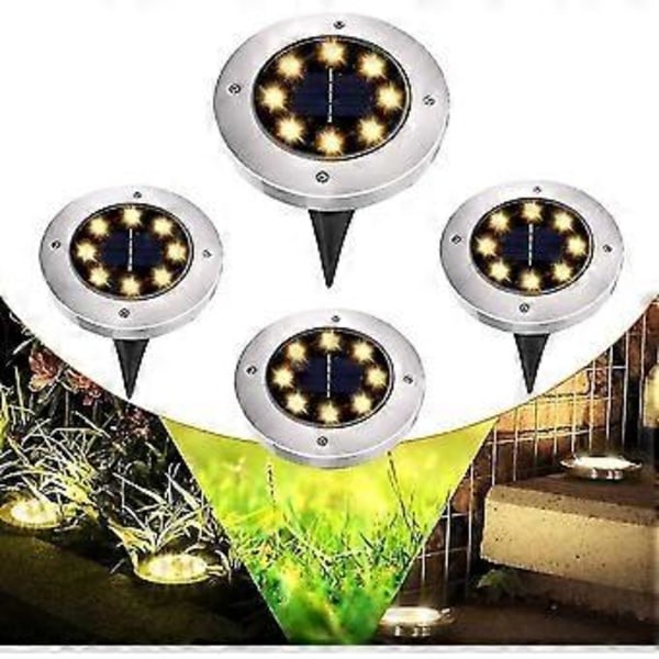 Solarhavelampe - 8 LED undergrundslampe, vandtæt stibelysning solcelledrevet, 4 stk.