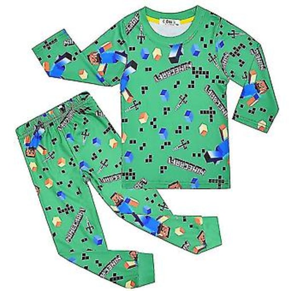 Minecraft Pyjamas Barn Pyjamas Set Långärmad Topp Byxor Sovkläder Grön
