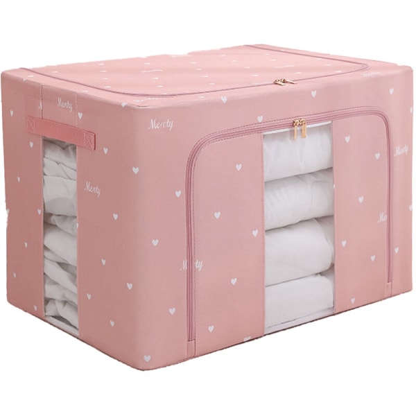 Clothes Storage Bag Organizer Large Capacity Clear Window Fabric Storage Bins pink style1