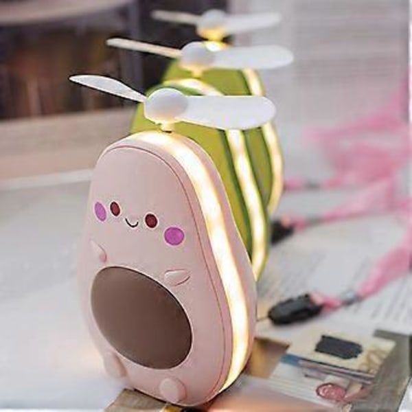 Mini LED Makeup Spejl og Ventilator 2 i 1 Integreret Sød Avocado Formet Praktisk Bærbar USB Opladning Håndholdt Ventilator, Brun