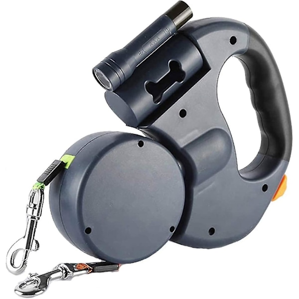 Dobbel hundekobbel, Inntrekkbar hundekobbel, Flokefri 360  Justerbar rotasjon med refleks