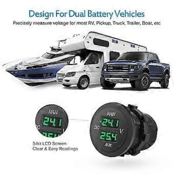 Voltmeter Hög Noggrannhet Batteriövervakare Miljövänlig 12-24v Dubbel Digital LED Bilvoltmeter För Motorcykel