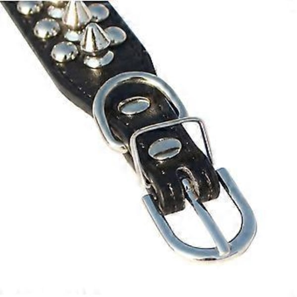 Halsband i läder med spikar och nitar, 2,5 cm brett för små/extra små raser och valpar (Svart, S: För halsomfång 15-20 cm)