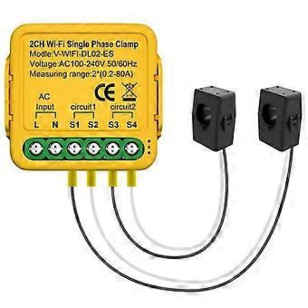 Tuya Bilateral WiFi Energimätare 80A med Clamp CT KWh Effekt Elförbrukningsmätare för Alexa Home(B)