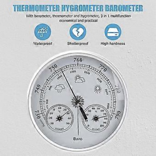 3-i-1 Väderstation med Urtavla Barometer Termometer Hygrometer Barometriskt Tryck Temperatur Luftfuktighet