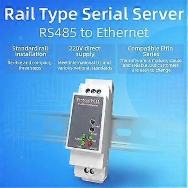 DIN-Skinne Seriell Port RS485 til Ethernet Konverter Server Protoss MQTT PE11-H Støtter Modbus TCP RTU