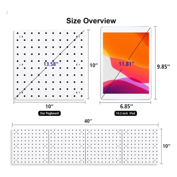 Vægmonterede pegboards, pegboard-vægorganisationspaneler, pegboards til væg, hobbyrum, køkken, garage, stue, badeværelse (4 stk.)