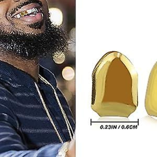 Huiyouhui 2 kappaletta 14k kullattua grilliä Suun hampaat, Hip Hop Hampaat Tasaista, Ylähampaan Yksi Grill-hattu Hampaille Suu, Juhlatarvikkeet T