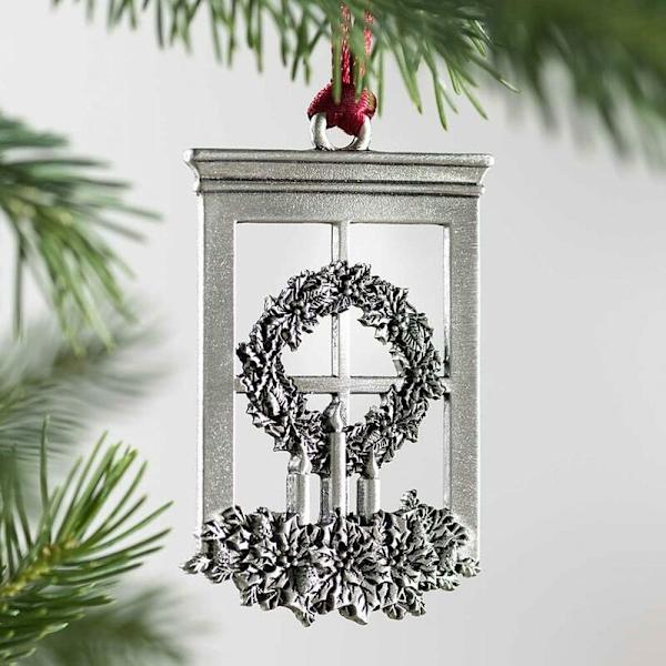 Solid Pewter Julepynt med Rød Satinhengende Ledning, Dobbeltsidig Design, DIY Hengende Dekor for Hjemmefestdekorasjoner (Vindu)