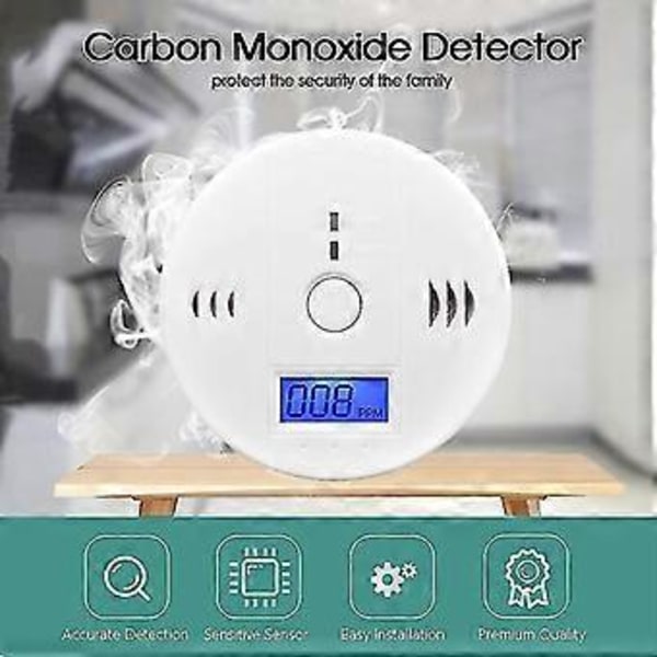 Kolmonoxid Detektor Alarm CO Detektor Alarm Sensor Med LCD-Display Minnesfunktion Batteridriven För Hus Sovrum Vardagsrum Fabrik Hotell