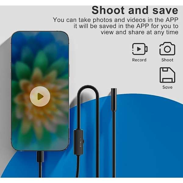 Endoskooppi iPhonelle, ILIHOME-tarkastuskamera 5,5 mm:n linssillä, 5 metrin puolijäykkä kaapeliboreskooppi IP68-vedenkestävä