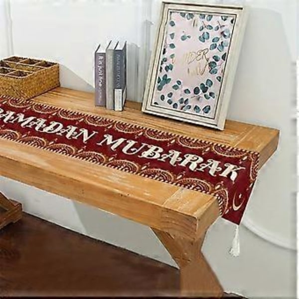 Ramadan Måne Dekoration Bordflag, Sort Gylden Lanterne Festival Familie Spisebord Alien Bordflag, Linned A
