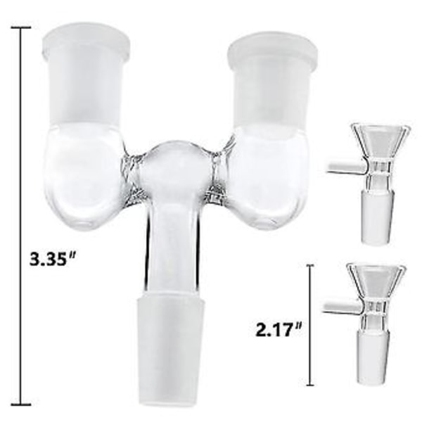Glassrøradapter, 2 stk. 14 mm hann til dobbel 14 mm hunn adapter med 4 stk. 14 mm transparent glass traktadapter, gjenbrukbar