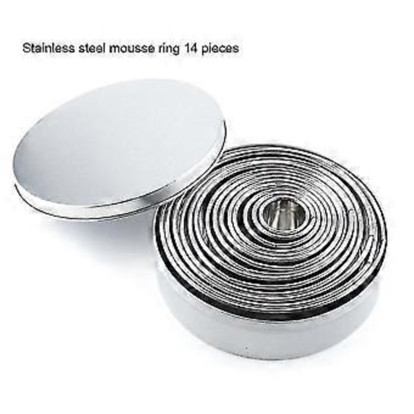 14 stk. Mousse Ring i Rustfritt Stål Rundt Kakeformer Sett Dumpling Wrappers Kutter