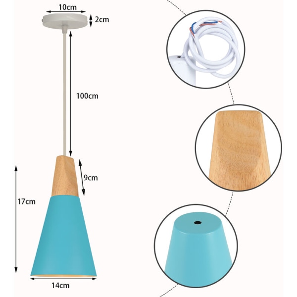 Moderni ja yksinkertainen kattovalaisin, metalli ja puu, säädettävä DIY-riippuvalaisin, 2 kpl, sininen