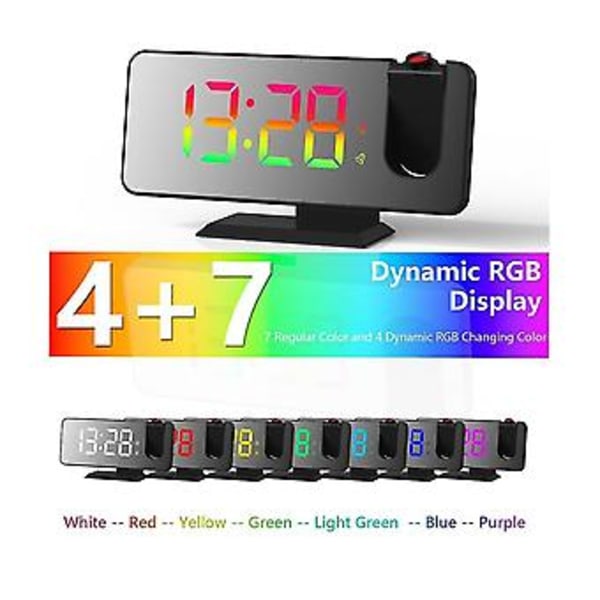 Projektor for soverom, LED-skjerm tak digital radio med USB-lader og dobbel alarm svart
