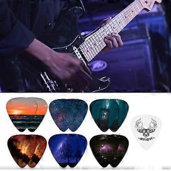 Muspor MX0299D 13st Celluloid Plektrum 0.71mm Färgglada Plektrum med Järnask Förvaring Musikinstrument Tillbehör för Bas El- och Akustisk Gitarr