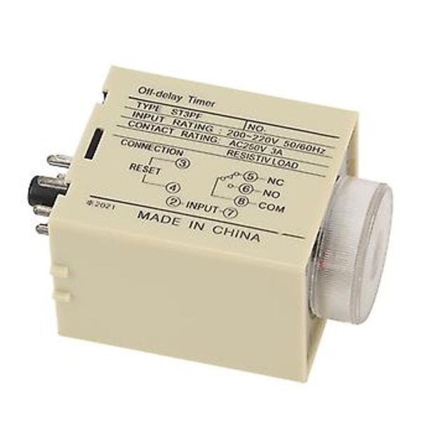 Tidsrelä Justerbar Timing Strömavbrott Timer Fördröjning AC 200‑220V ST3PF Tillbehörsdel 30S