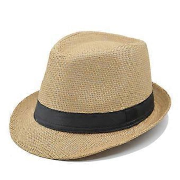 Fashion Retro Hul Curling Gentleman Stråhat Rullebælte Jazz Hat Kvinde Udendørs Strand Solhat