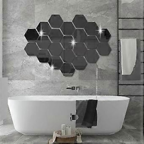 48 stk. 3D Speil Vegg Klistremerke Sekskant DIY Speil Klistremerke Selvklebende Mosaikk Fliser Dekaler for Soveromsdekorasjon, C