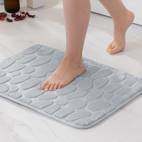 Antiskrid bademåtte 60x90cm Indendørs dør måtte Memory skum Entré tæppe til badeværelse Badekar Køkken Lysegrå