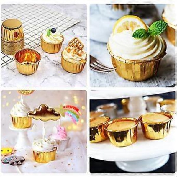 50 stk. Muffinforme i aluminiumsfolie, engangsmuffinforme, bageforme i aluminium, muffinforme, ramekinholdere, små buddingforme - Guld