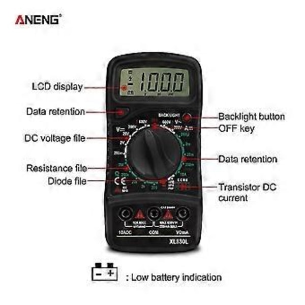 Aneng Xl830l Digital Multimeter Esr Mätare Testare Automotive Elektrisk Dmm Transistor Peak Testare Mätare Kapacitansmätare