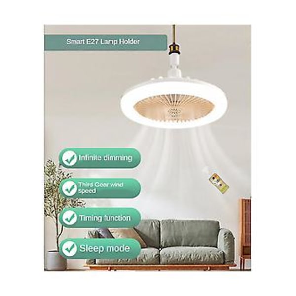 Kattotuuletin Kaukosäätimellä ja 30W LED-lampulla Hiljainen Kattotuuletin E27 Muunnin B