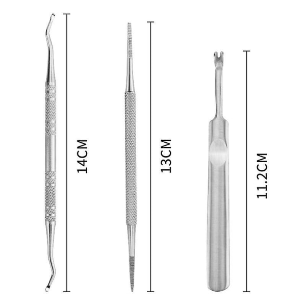 3 stk. Opgraderede Værktøjer til Indgroede Negle, Neglefil og Løfter til Indgroede Negle, Fodpleje Værktøjer til Neglebehandling, Kirurgisk Rustfrit Stål