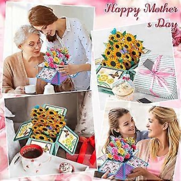 2 st Solros Blomma -Up Kort för Mors Dag 3D Bukett Kuvert för Mors Dag Mamma Presenter