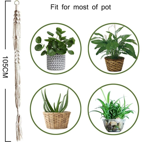 Set med 3 Macrame Hengekurver Bomullsrep Hengekurv Blomsterpotte Planteholder Henger for Innendørs Utendørs Tak