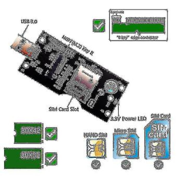Ngff M.2 Key B Till Usb 3.0 Adapter Expansionskort Med Sim 8pin Kortplats För Wwan/lte 3g/4g/5g Modu