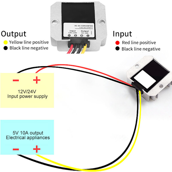 Buck spændingsregulator modul konverter DC12V/24V til 5V 10A 50W Vandtæt IP68